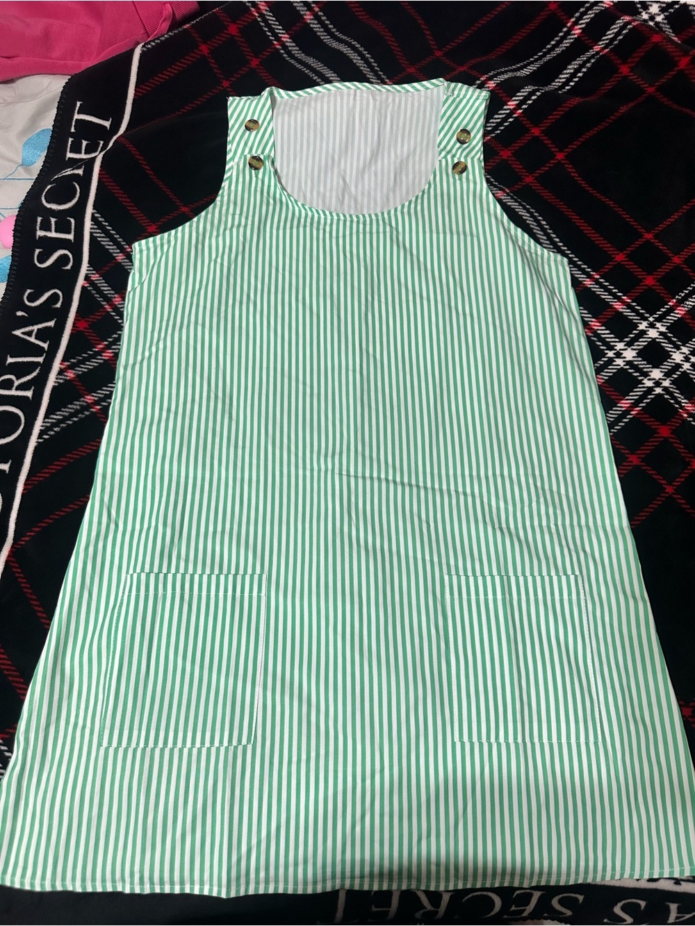 SHEIN Green and White Striped Midi Pinafore Dress